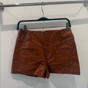 High Waist Tan Leather Shorts